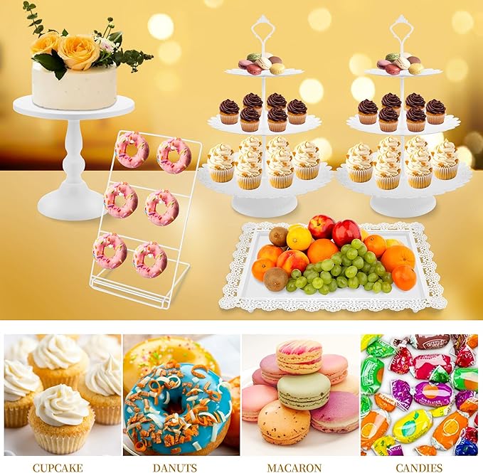 White Cake Stand Set, Dessert Table Display Metal Round Tiered Cupcake Holder Cookies Candy Donut Plate Table Serving Tower Tray Platter For Wedding, Celebration, Party, Birthday (5 Pack)