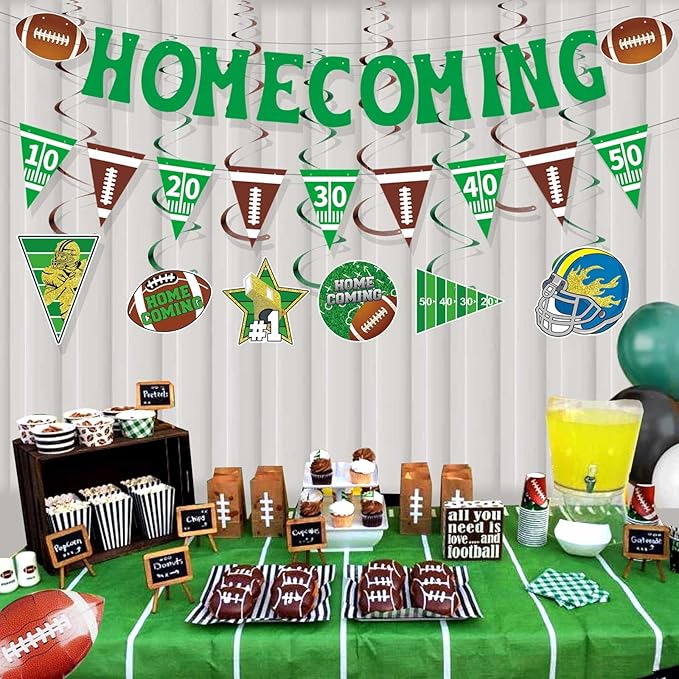10Pcs Pre-Strung Homecoming Party Decorations Football Game Banner Swirls Hoco Hanging Kit Homecoming Welcome Back to School University Party Decor Supplies