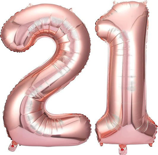 Rose Gold 21 Number Balloons Big Giant Jumbo Large Number 21 Foil Mylar Balloons for Girl Women Men 21st Birthday Party Supplies 21 Anniversary Events Decorations-40 inch