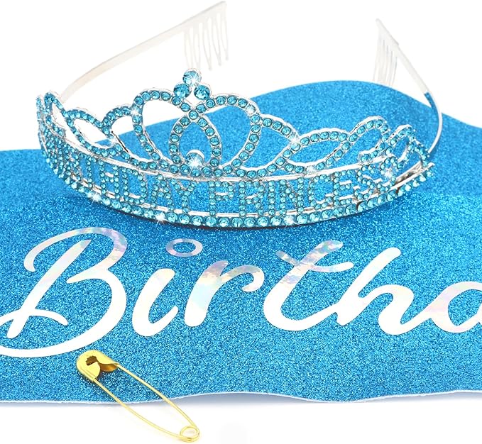 CAVETEE Princess Crowns and Sashes for Girls & Women - Birthday Party Decorations Set
