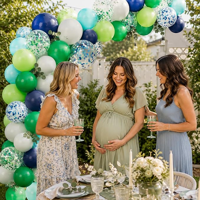 Blue and Green Balloons 60PCS Green and Blue Balloon Set, 12 Inch White Metallic Confetti Latex Balloon for Jungle Dinosaur Kids Boys Birthday Baby Shower Wedding Graduation Party Decor