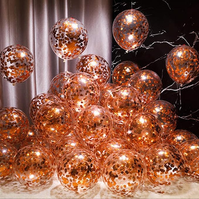 KIRIKOU Pack of 24 Pieces Confetti Balloons 12 Inch Latex Party Balloons for Party Decorations, Wedding, Engagement, Bridal, Birthday and Shower (Rose Gold)