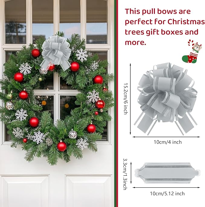 12 Pcs Grey Gift Bow Pull Bows for Gift Warpping Christmas Warp Ribbon Bow Party Birthday Wedding Solid Bows for Bikes Anniversary Boxes Flower Decorations Valentine's Day (Grey-E)