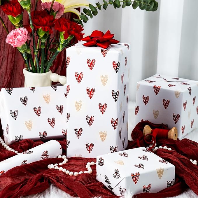 MAYPLUSS Wedding Wrapping Paper, Valentine's Heart Wrapping Paper, Red Foil Heart Design Girl Birthday Gift Wrap Present Paper for Valentine’s Day, Anniversary, Bridal Shower (17 Inch X 33 Feet)