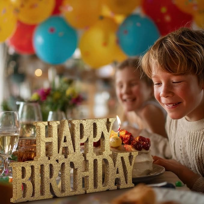 Novabright Happy Birthday Sign Centerpieces for Table Birthday Party Decorations for Women Bday Birthdays Themed Celebration Party Supplies (Champagne Gold,Glitter)