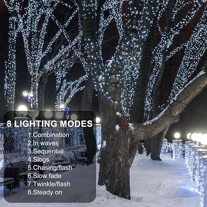 164Ft 500 LED White Christmas Lights, Waterproof 8 Twinkle with Memory Functions Christmas Tree Lights for Indoor Outdoor Christmas Tree Garden Decoration (164FT, White)