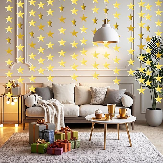 Glitter Star Garland Banner Decor 130 Feet Gold Star Garland Hanging Bunting Banner Backdrop for Graduation Wedding Birthday Holiday Party