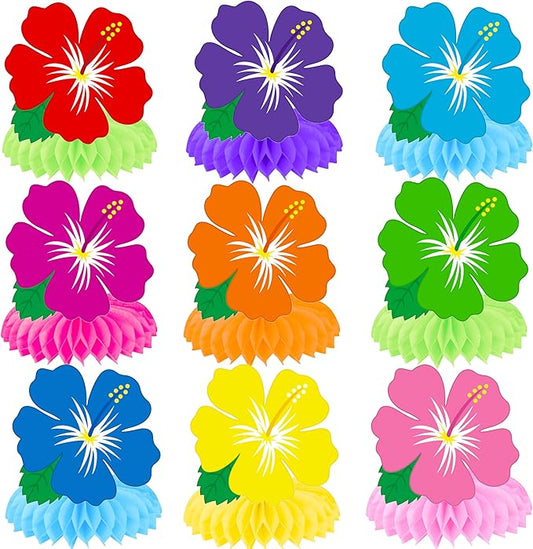 11Pcs Hibiscus Flowers Honeycomb Centerpieces Hawaii Tropical Party Centerpieces for Table Hawaiian Flower Theme Birthday Party Decorations for Hawaii Luau Aloha Party Supplies