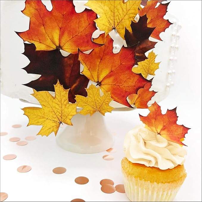 Edible Fall Leaves Assorted Set of 15 - Wafer Cake & Cupcake Toppers - edible fall leaves for cake decorating - fall cupcake toppers