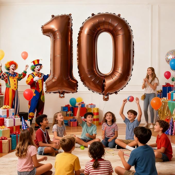 Brown Number 10 Balloons 40 Inch Giant Brown 10 Foil Mylar Balloons for 10th Birthday Anniversary Events Party Decorations