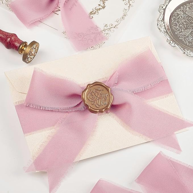 Dusty Rose Chiffon Ribbon 1.5" x 21 Yd Handmade Silk Fringe Chiffon Fabric Ribbon for Gift Wrapping Wedding Invitation Bridal Flower Bouquet DIY Crafts Home Decor