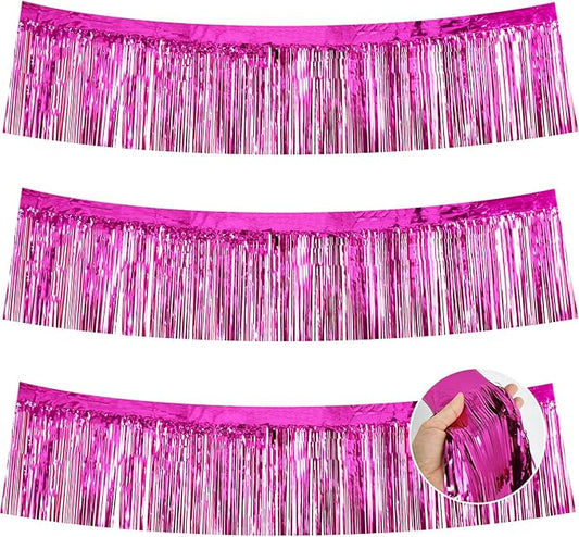 BEISHIDA 3 Packs Metallic Foil Fringe Garland Rose Red Wall Hanging Tinsel Fringe Banners for Car Floats Bridal Shower Wedding Birthday Valentine's Day Anniversary Party Decoration(30 Feet)