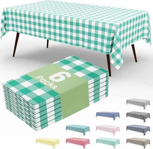 misaya 6 Packs Buffalo Disposable Table Cloth, 54 x 108 Inch Waterproof Plastic Tablecloth, Rectangle Teal and White Checkered Table Covers for Picnic, Birthday, Party