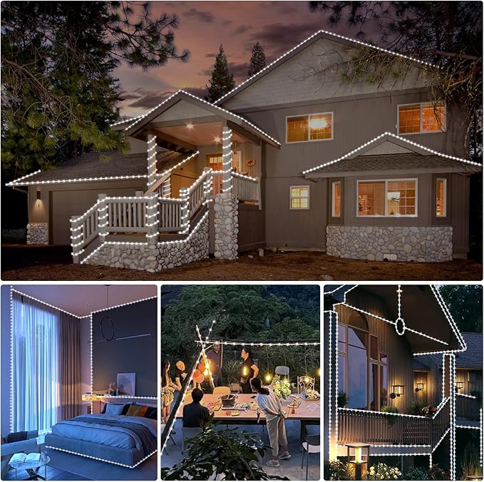 184FT 1000LED Rope Lights Outdoor, Outside LED Rope Lights Plug in String Lights Waterproof 8 Modes Clear Tube Lights for RV Camping Pool Patio Garden Christmas Tree Holiday Decoration(Cool White)
