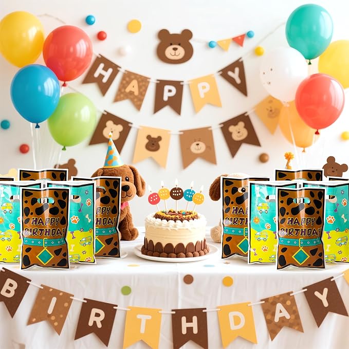 Dog Cartoon Party Favor Bags - 50PCS Dog Cartoon Paw Party Gift Bags for Kids Plastic Goodies Bag with Handles for Birthday Parties Supplies Baby Show Birthday Parties Treat Candy Bag