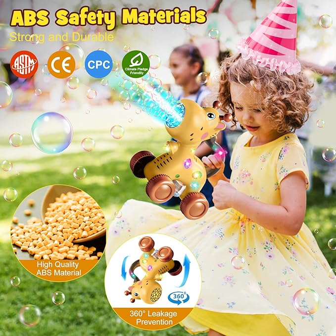 Nicmore Automatic Bubble Machine for Toddler 1-3: Giraffe Bubble Lawn Mover Outdoor Toy for 1 2 3 4 5 Year Old Boy Girl - Push or Handheld Bubble Maker Blower for Age 1-3 Kids Birthday Gifts