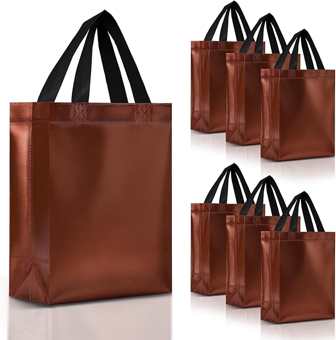 Nush Nush Chocolate Gift Bags Medium Size - Set of 30 Reusable Shiny Brown Gift Bags Handles - Perfect For Small Business Use For Gifting Occasions Like Events, Birthdays, Party Favors- 8Wx4Dx10H Size