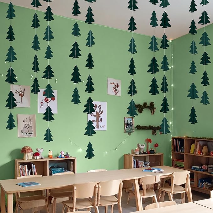 Cheerland Dark Green Pine Tree Garland Camping Decorations Woodland Theme Baby Shower One Happy Camper Birthday Party Decoration Camp Classroom Decor Hanging Glamping Streamers Bday Photo Backdrop