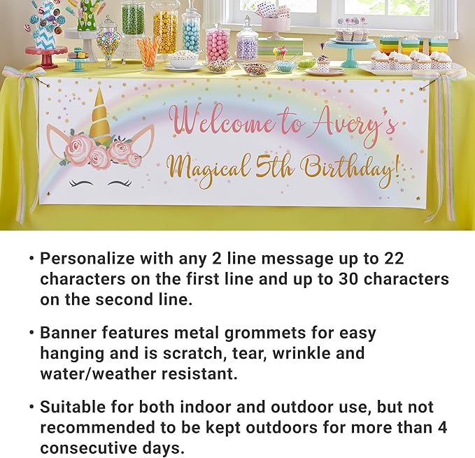Let's Make Memories Personalized Unicorn Birthday Banner - Happy Birthday Banner for Kids - Custom Party Decorations - Indoor/Outdoor Vinyl - Any Name - Unicorn Party Decor - 6ft
