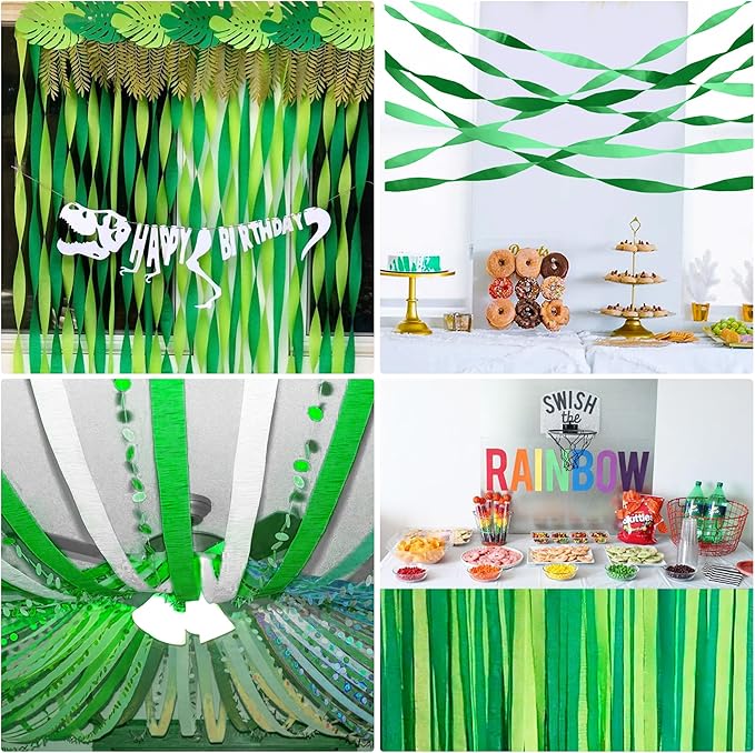 Crepe Paper Streamers 6 Rolls Green 2.2 Inches 738 Feet, Party Supplies DIY Crafts for Birthday, Wedding, Baby Shower, Bachelorette, Graduations Decorations
