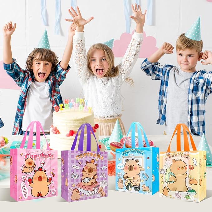 Pinsit 40 PCS Capybara Party Favors Bags, Non Woven Capybara Gift Bags, Cute Reusable Gift Bags with Handles for Boys Girls Birthday Baby Shower Party Supplies(02)