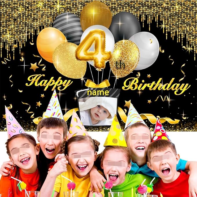 Dicodes Custom Black and Gold Theme Birthday Banner for Party Happy Birthday Backdrop Decoration Personalized with Name and Photo