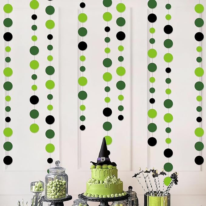 Cheerland Green Party Decorations Polka Dot Garland Circle Streamers Backdrop Graduation Banner for Golf Theme Birthday Classroom Irish Wedding Wicked Tropical Dinosaur Decor Dino Party Supplies