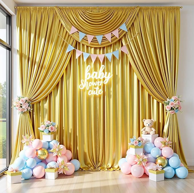 10x12ft Gold Sequin Backdrop Curtains, Wrinkle Free Shimmer Drapes Photography Background, 2 Panels 5x12FT Non-Shedding Glitter Sparkle Curtain for Wedding Birthday Christmas Studio Party Decoration