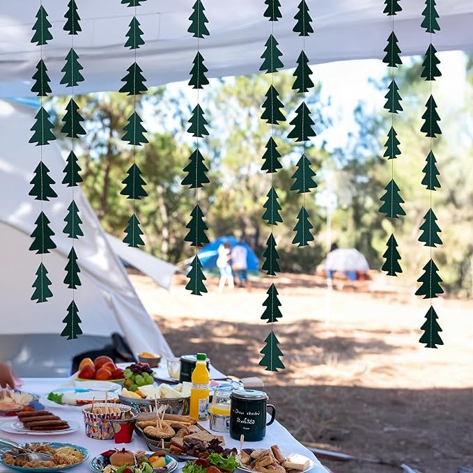 Cheerland Dark Green Pine Tree Garland Camping Decorations Woodland Theme Baby Shower One Happy Camper Birthday Party Decoration Camp Classroom Decor Hanging Glamping Streamers Bday Photo Backdrop