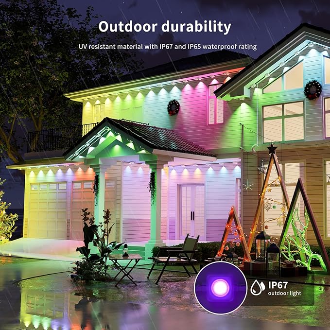 Permanent Outdoor RGB LED Eave Lights, Smart LED Eave Light with App/Remote, IP67 Waterproof, DIY Modes, Music Sync for Christmas & Holiday Decor, Voice Control (100ft)