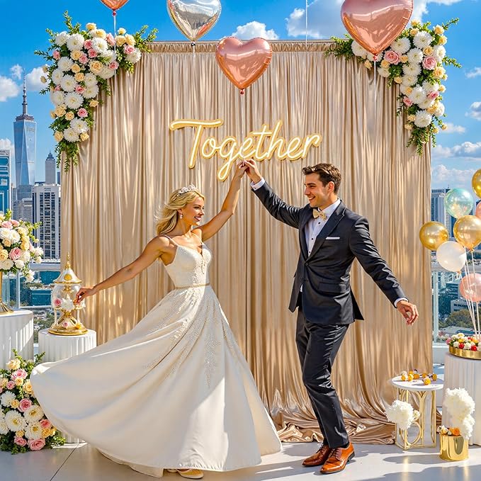 40ft x 10ft Champagne Sequin Backdrop Curtains for Party Wedding Shimmer Curtain Backdrop Prom Sparkly Glitter Fabric Photo Backdrop Drapes for Birthday Party Photography Baby Shower 5x10FT, 8 Panels