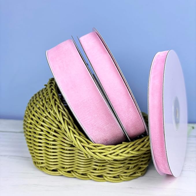 Pink Velvet Ribbon, Velvet Christmas Ribbon Set, 3 Rolls 3/8, 5/8, 1 inch Wide, 30 Yards Vintage Ribbons for Gift Wrapping Christmas Tree Ornaments, Crafts, Wedding Invitations