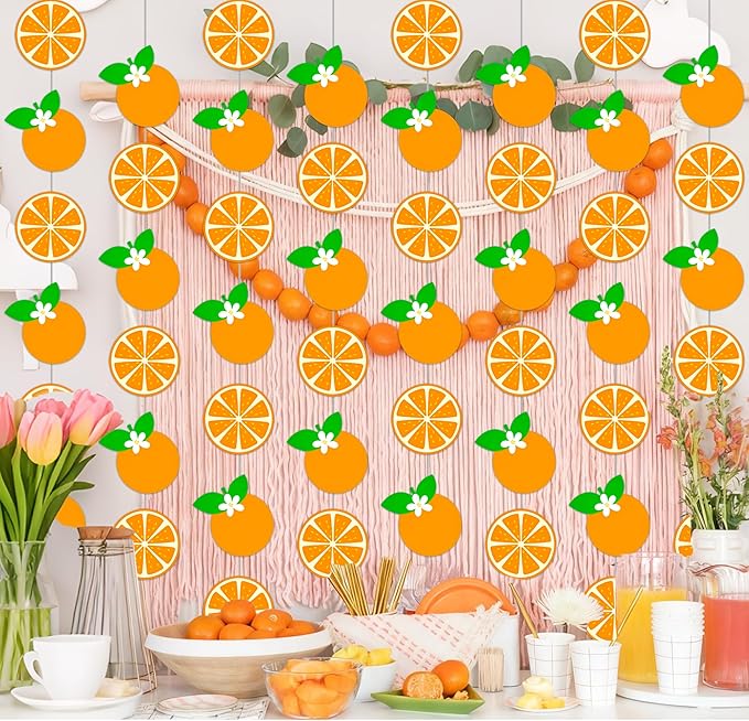 Orange Garlands Oragne Birthday Party Decorations 8PCS Citrus Slice Hanging Paper Garlands Banner Tangerine Theme Cutouts Ceiling Decor for Little Cutie Orange Baby Shower Wall Supplies