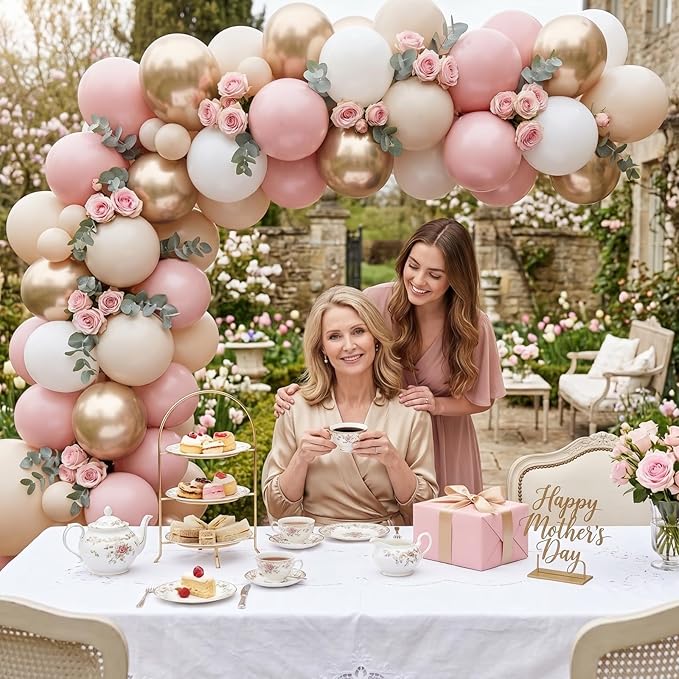 Dusty Pink Balloons, 60Pcs Pastel Light Pink and White Balloon Beige Sand White Champagne Gold Latex Neutral Balloons for Women Birthday Boho Wedding Baby Bridal Shower Party Mothers Day Decorations
