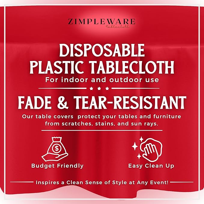 ZIMPLEWARE Premium Red Plastic Table Cloth Disposable (12 Pack) Round Tablecloth (84in) Party Table Cloths Disposable, Perfect Table Cloth Round Cover for Any Table Up to 6 Feet