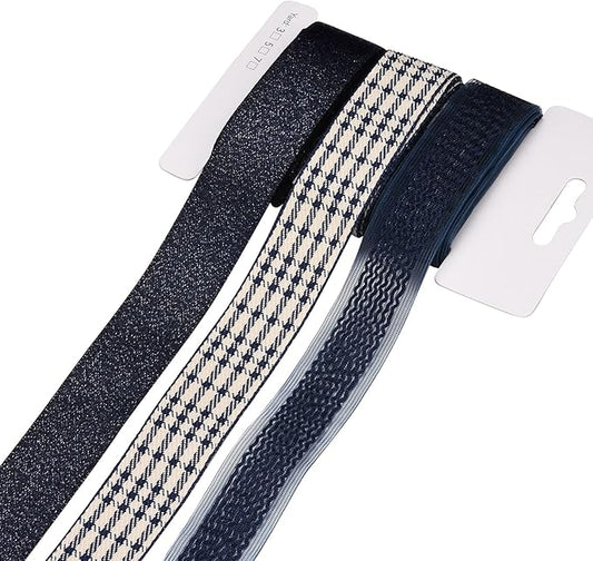 BEEFLYING 3 Styles Navy Blue Wire Edged Ribbons for Gift Wrapping Decoration 25~28mm×2.7m Organza Lace Ribbons Fabric Ribbons for Wedding Party Hair Bows Flower Designs Sewing and Craft, 9 Yards
