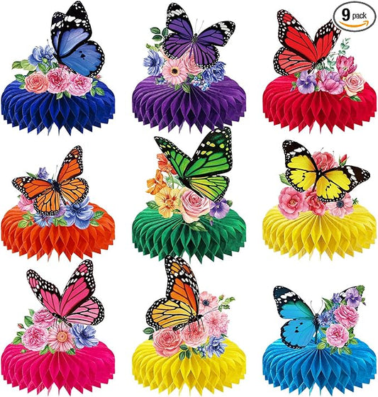 Faccito 9 Pcs Butterfly Honeycomb Centerpiece Butterfly Party Decoration Paper Butterflies Table Toppers for Birthday Baby Shower Party Wedding Supplies Decor