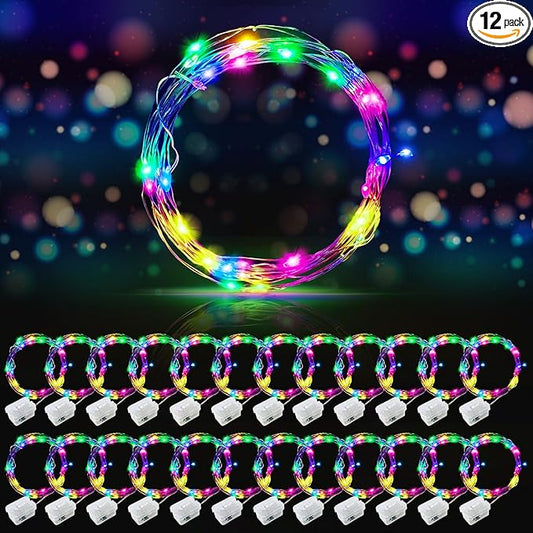 AIKEI 24 Pack LED Fairy Lights Battery Operated, String Lights Waterproof 7 Feet 20 Led Firefly Starry Lights for Wedding Party Bedroom Garden Christmas Outdoor Indoor Decoration Colorful