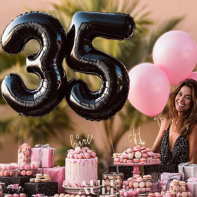 AULE 40 Inch Large 35 Balloon Numbers Black, Big Foil Number Balloons, Giant Helium Happy 35th Birthday Party Decorations for Man and Women, Huge Mylar Anniversary Party Supplies