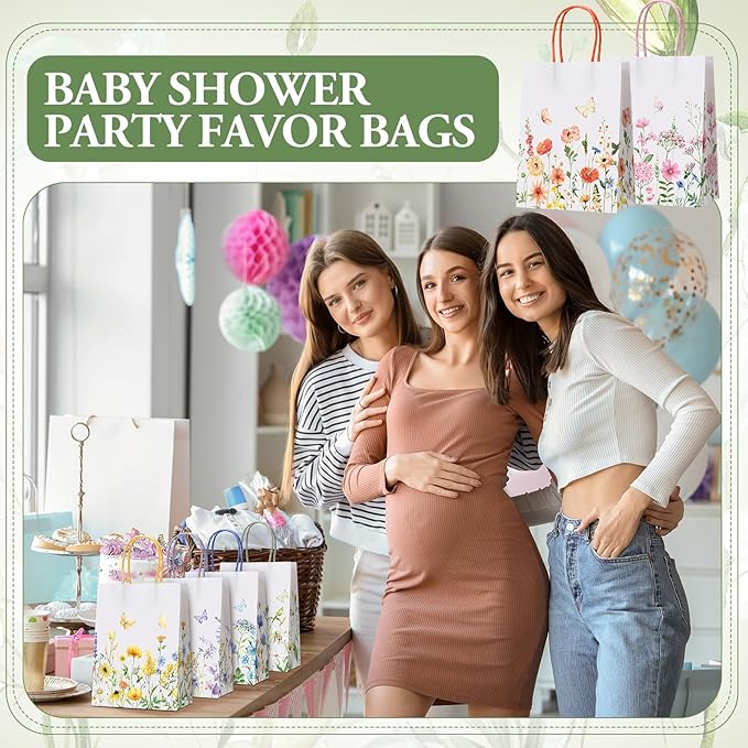 Gaillty 48 Pcs Wildflower Paper Gift Bags 6 Styles, Floral Goodie Bags with Handles Flower Wedding Welcome Bag Bulk for Wedding Bridal Shower Engagement Baby Shower Birthday Spring Tea Party Supplies