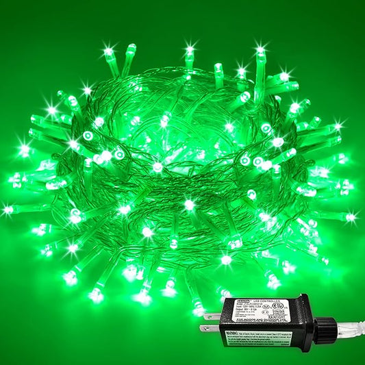 JMEXSUSS Green St Patricks Day Lights Indoor Outdoor Clear Wire, 200 LED Green Christmas String Lights for St Patricks Day Spring Tree Garden Decor, Connectable