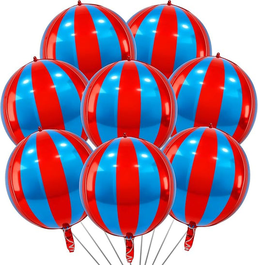 TONIFUL 8Pcs 22Inch Large Red Blue 4D Giant Round Foil Balloon 4D Metallic Mylar Sephere Balloons for Christmas New Year Birthday Party Graduation Wedding Bridal Shower Decoration Supplies