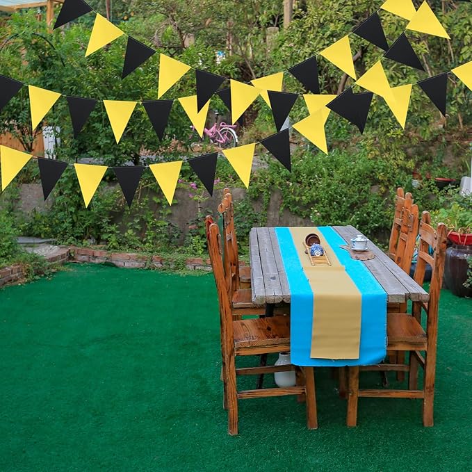 Meetppy 3 Pack Black and Yellow Party Decoration Triangle Flag Pennant Banners Hanging DIY Bunting Garlands for Bee Party Wedding Birthday Baby Shower Anniversary Home Nursery