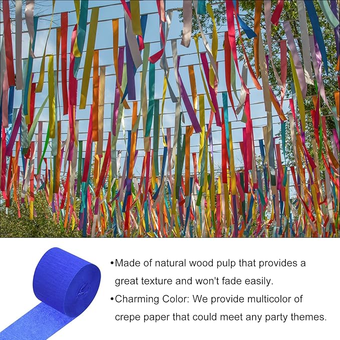 Crepe Paper Roll, Sapphire Blue Crepe Paper Streamers Sheets, [for Party Streamer Decorations, Birthday Party] - 1.8 Inch x 82 ft / 2 Roll