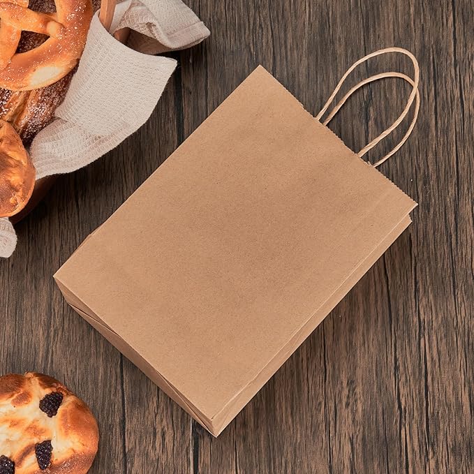 METAPRINT 50 Pack Small Brown Paper Gift Bags with Handles, 5.8"x3.2"x8.25" Kraft Paper Gift Bags for Retail, Birthday Parties, Shopping, Versatile Craft Bags & Goodie Sacks