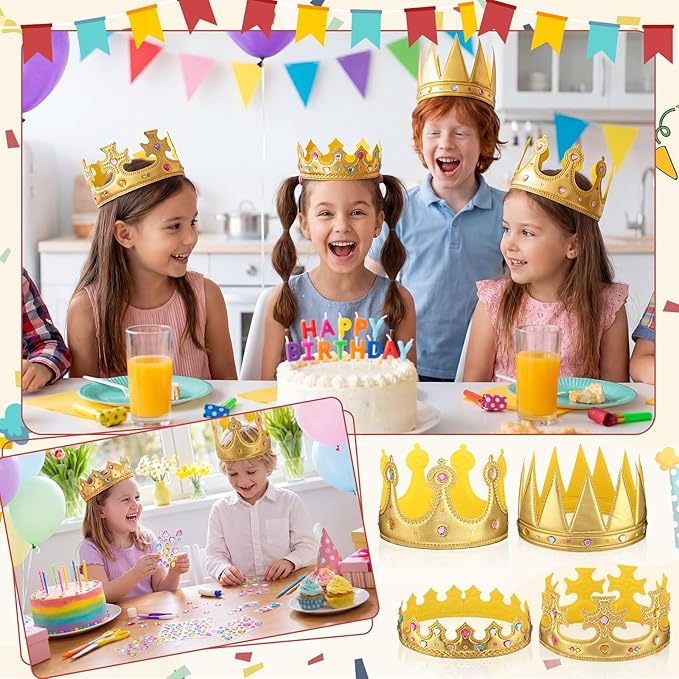 Yaomiao 66 Pieces Foam Princess Tiaras DIY Crowns Kids Party Favors Craft Girls Crystal Diamond Sticker Making Your Own Tiara(66 Pcs,Gold,Cute Style)