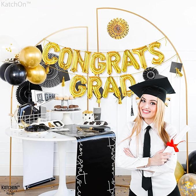 Graduation Decorations 2026 | Gold Congrats Grad Balloons - 16 Inch | Congrats Grad Banner For Graduation Decorations 2026 | Congratulations Banner | Gold Graduation Balloons, KatchOn