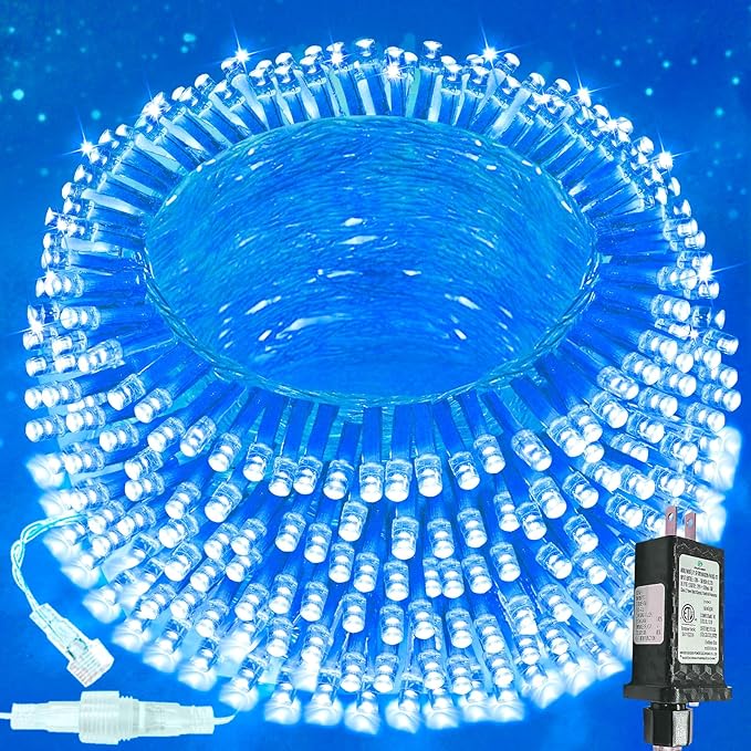 Upgraded Connectable 200 LED String Lights Indoor Outdoor, 66FT Blue Christmas Lights Waterproof, 13 Modes Twinkle Fairy Lights Plug in Clear Wire for Christmas Tree, Bedroom, Classroom, Wedding Decor
