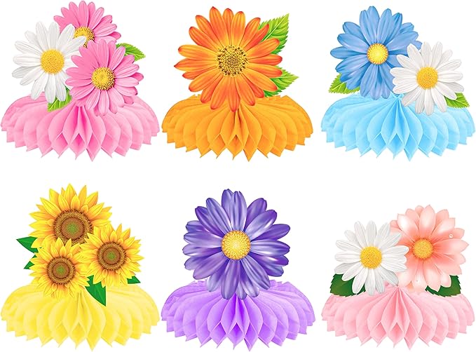 9Pcs Colorful Flower Honeycomb Centerpieces Summer Floral Party Centerpieces Sunflower Daisy Table Decorations for Summer, Spring, Baby Shower & Birthday Party