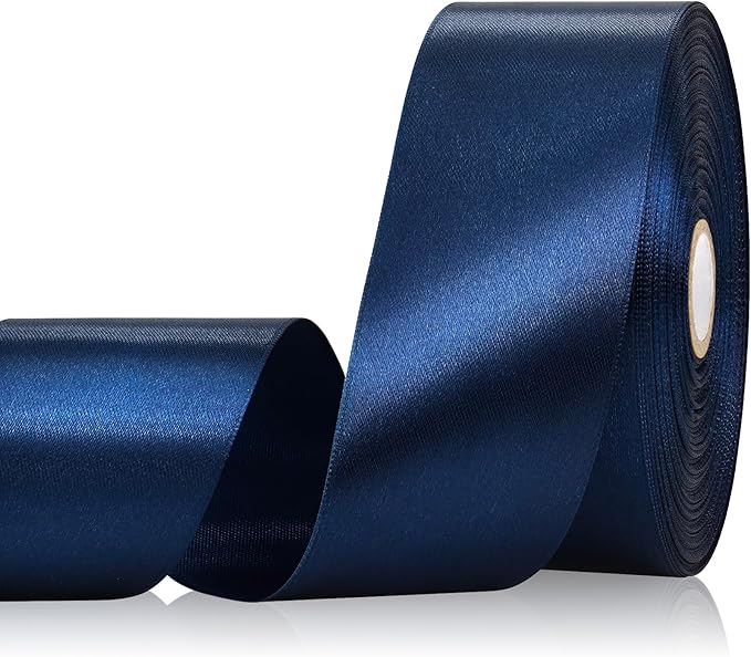 Navy Blue Ribbon 2 Inch 60 Yards, Deep Blue Satin Ribbon for Flower Bouquet, Crafts, Gift Wrapping, Baby Shower, Christmas, Easter, DIY Bows and Wedding